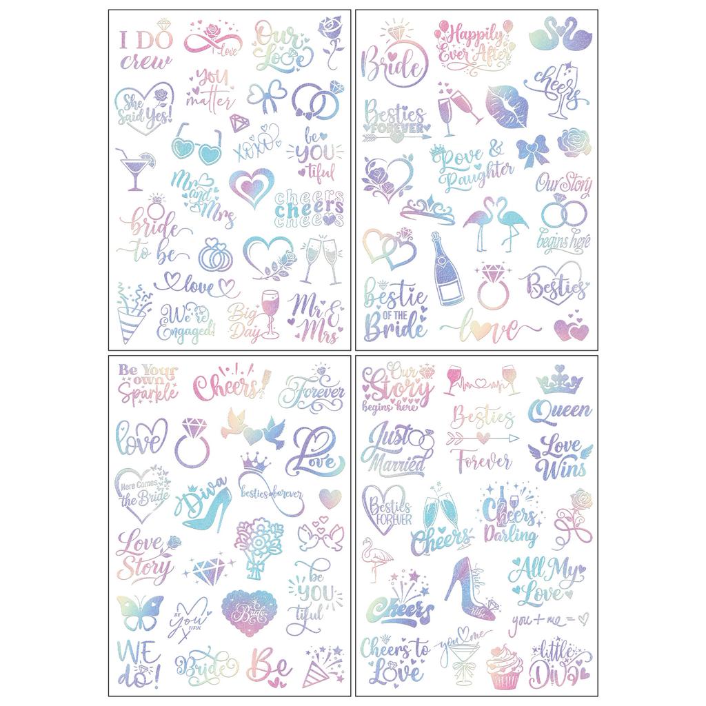 Colorful Laser Bronzing Tattoo Stickers Wedding Party Bachelorette Bridesmaid Party Metal Stickers
