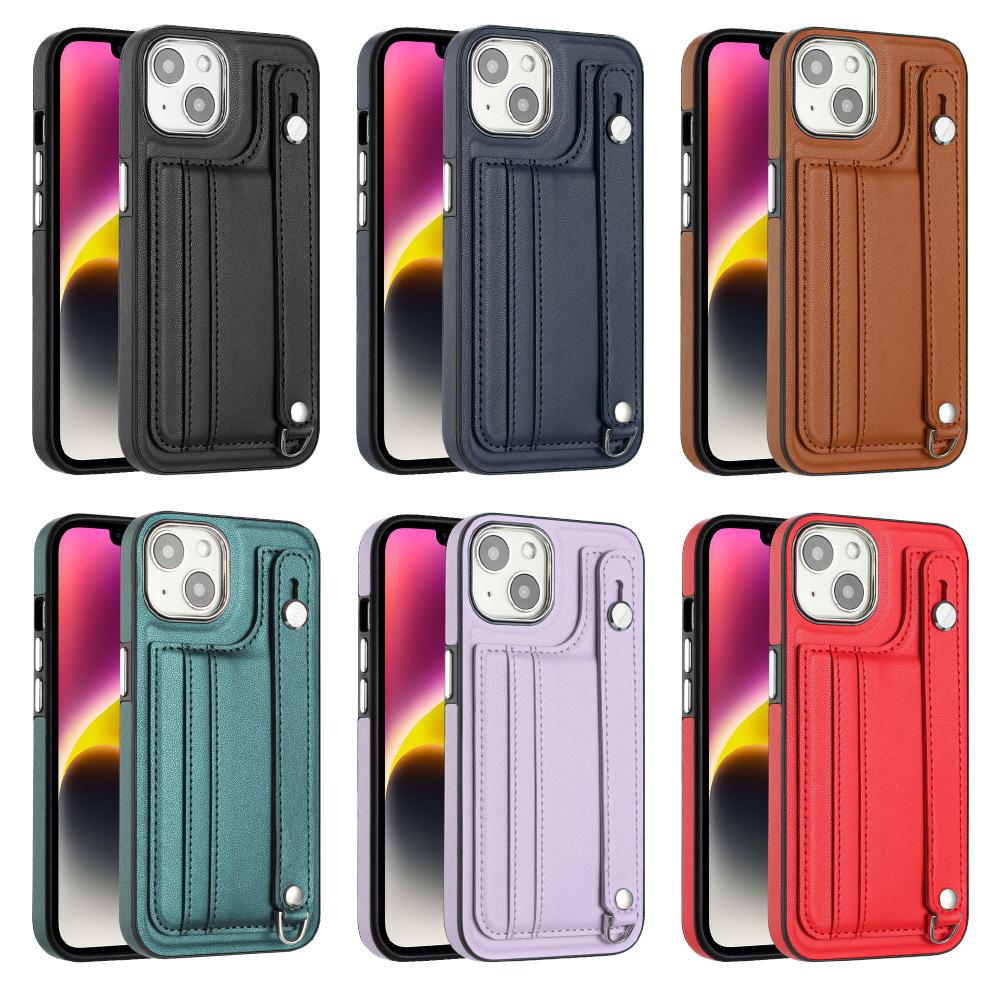 Leather Wrist Strap Phone Case for IPhone 14 13 12 11 Pro Max XS X XR SE   7 8 Plus with Card Holder Protecting Cover