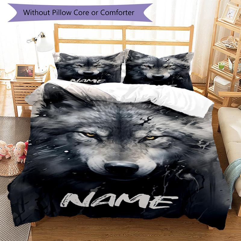 3pcs Custom Name Wolf Bedding Set Duvet Cover Closure Includes 1 Duvet Cover & 2 Pillowcases, Soft and Comfortable for All Seasons.