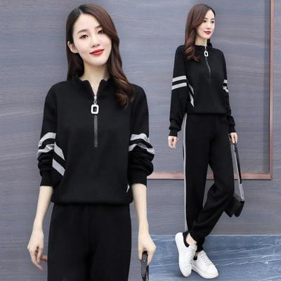 2025 Autumn And Winter New Loose Stitching Casual Sports Sweater Suit Sportswear Solid Color Style Suit Women's Jacket