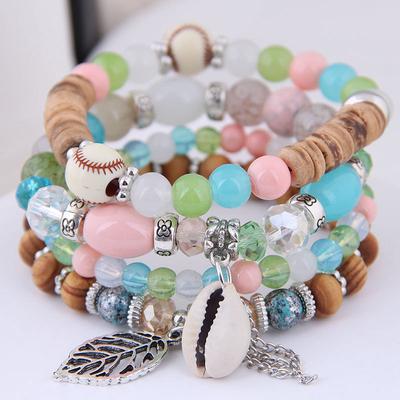 LUXY MOON Jewelry Bohemian Multilayer Elastic Rope Hand Beaded Bracelet Natural Shell Bracelet