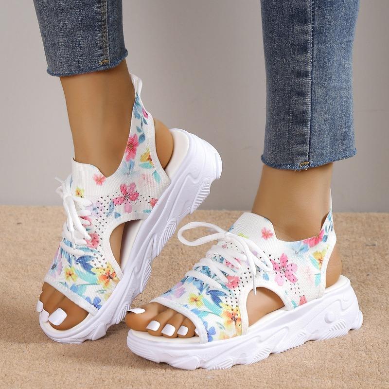 

New slope heel strappy open-toed sandals women s graffiti sports style platform beach shoes 43