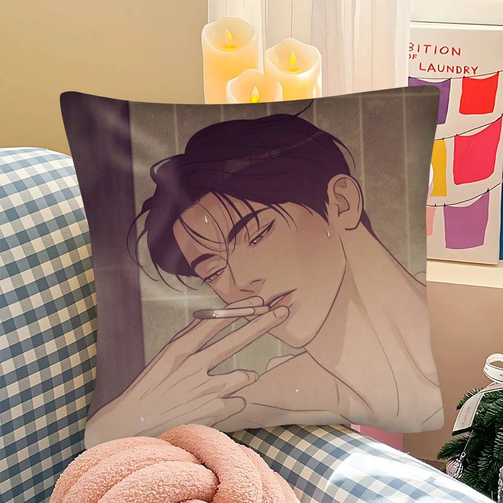 1pc Cute Korea Manhwa Lapel Pillow Case Fashion Square Pillowcase Bedroom Sofa Room Ins Decoration Leisure