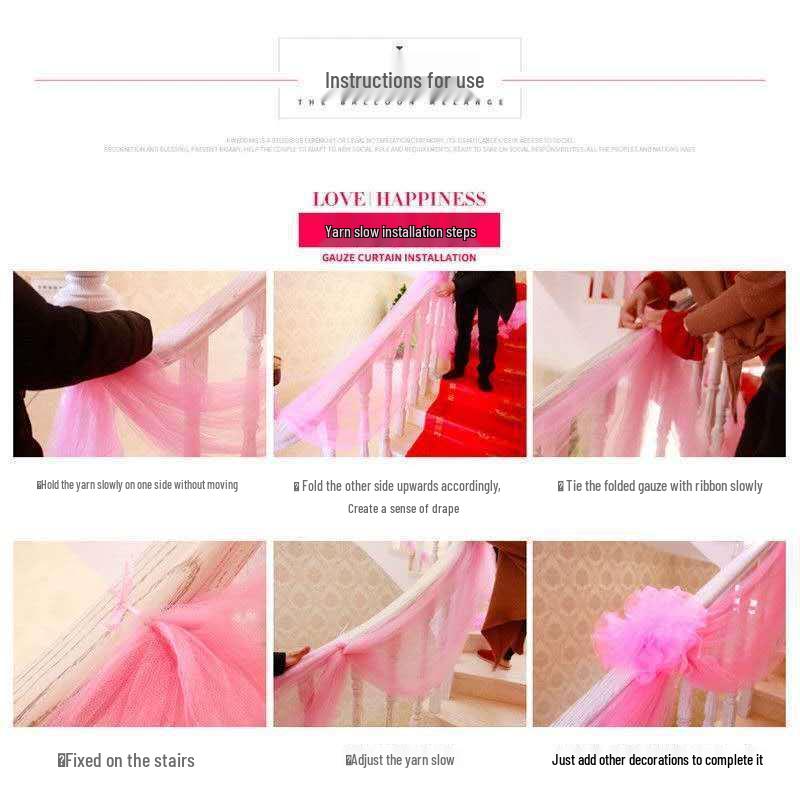 Wedding Gauze Curtain & Decoration with Floral Ball - Perfect for New Home & Stair Handrails, Free Shipping