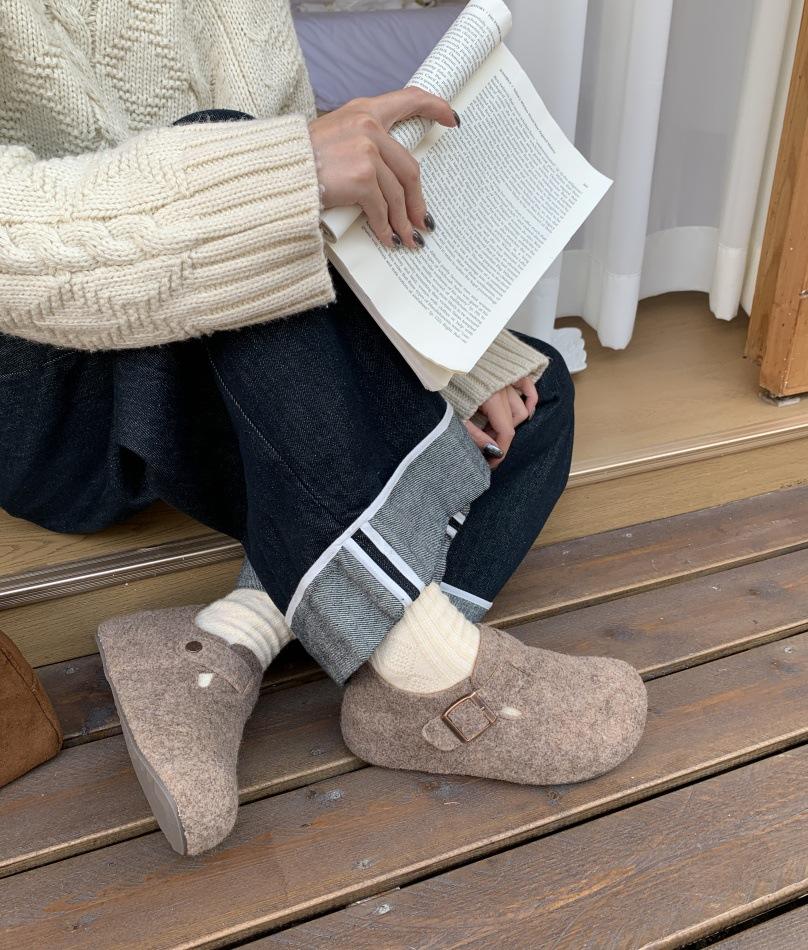 Mori retro woolen platform Boken shoes women's winter new one-pedal velvet cotton shoes fluff