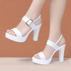 10cm Small Size 32-43 Sexy Genuine Leather Shoes Women's Thick Platform Sandals 2025 Block High Heels Sandals for Office Model