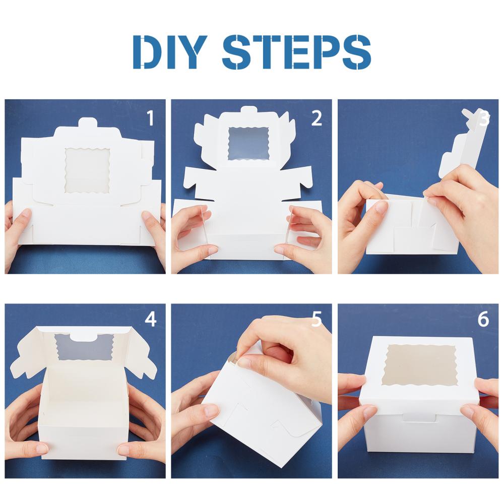 20pcs Bakery Box with PVC Display Window Cardboard Gift Packaging Boxes for Cookies Small Cakes Muffin Square White 10x10x6cm Window: 6.8x6.8cm