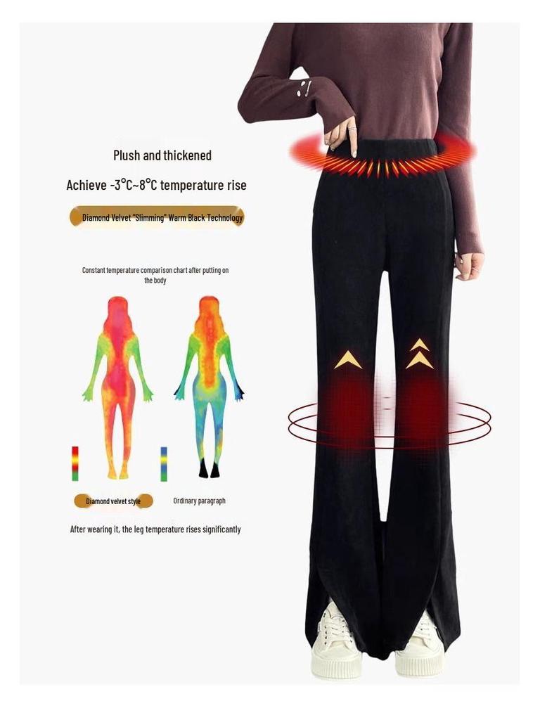 Damen Schlaghose aus Chenille-Kord mit Fleecefutter und Schlitzen, Herbst/Winter 2024 Stil