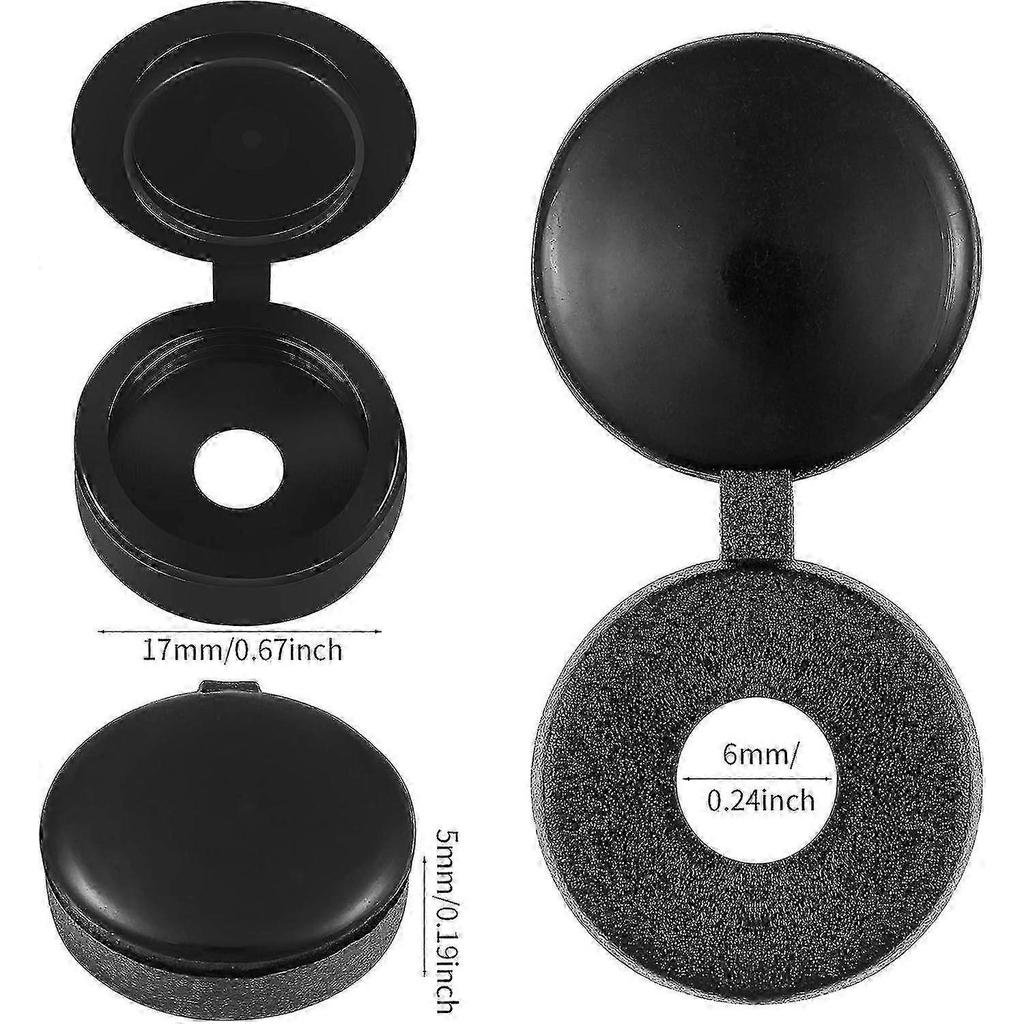 100 Pieces Hinged Screw Cover Caps Plastic Screw Caps Fold Screw Snap Covers Washer Flip Tops (Black,M) - CHUNCC