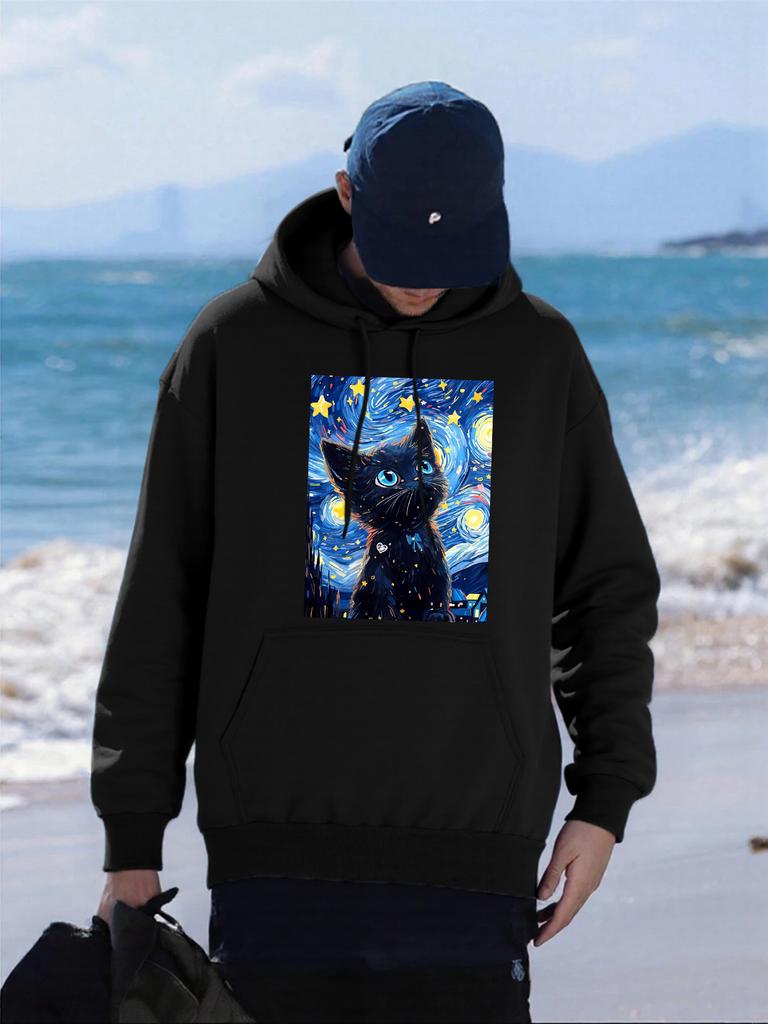 Colorful Oil Painting Cat Printed Men Hoodies Hip Hop Oversized Hoody Casual Fleece Male Sportswears All-Match Autumn Clothes