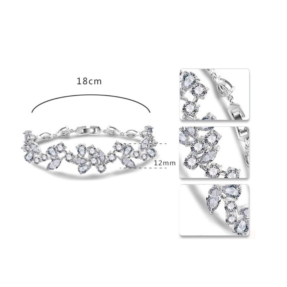 Shiny Crystal Leaf Shape Bracelet Silver Color Wristlet Plant Design Dangle Earrings  Gift Bangle