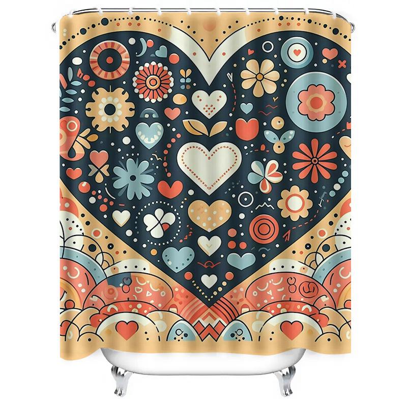 Colorful Heart Pattern Shower Curtain | Vibrant and Fun Bathroom Deco