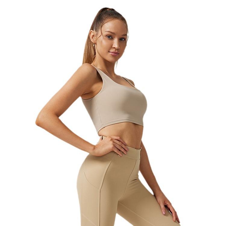 Women's Square Neck Sports Bra with Chest Support - Integrated Back Design for Running & Yoga