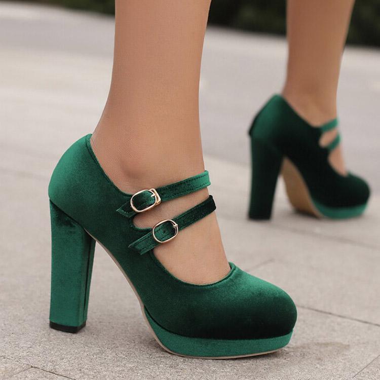 Q/Women's High Heel Single Shoes Elegant Suede Solid Color Waterproof Platform Thick Heel Large Low Top Shoes