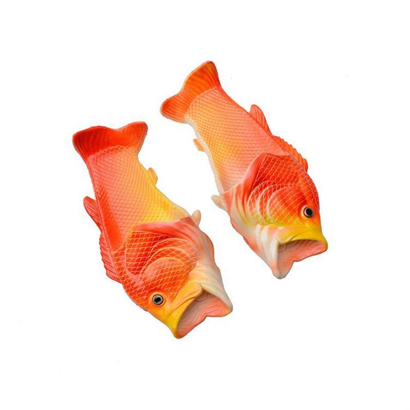Open Toe Funny Male's Footwear Women's Fish Slippers Outdoor Couples Family Cartoon Animal Flip flops Plus Size 46 47 Man Shoes