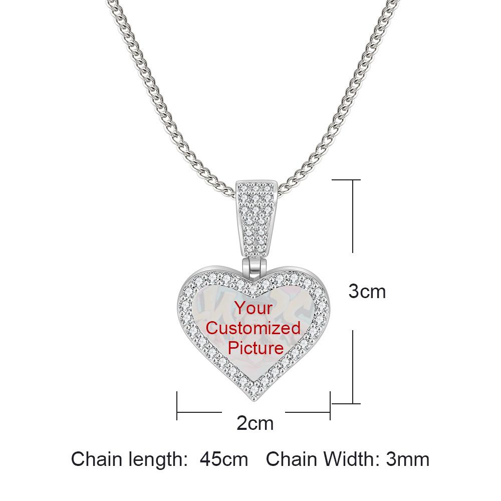 Personalized Customized Heart Photo Pendant For Women Tow Size Ice Out Gold Color Hip Hop Rock Fashion Jewelry Dropshipping