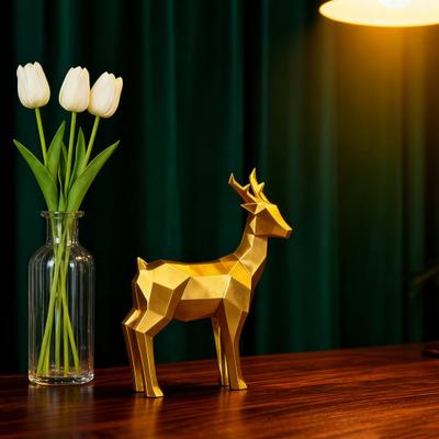 Christmas Reindeer Figurine 3D Printed Standing Deer Statues Small White/Gold Elk Sculpture for Fireplace Entryway Shelves Tabletop Home Office Decor