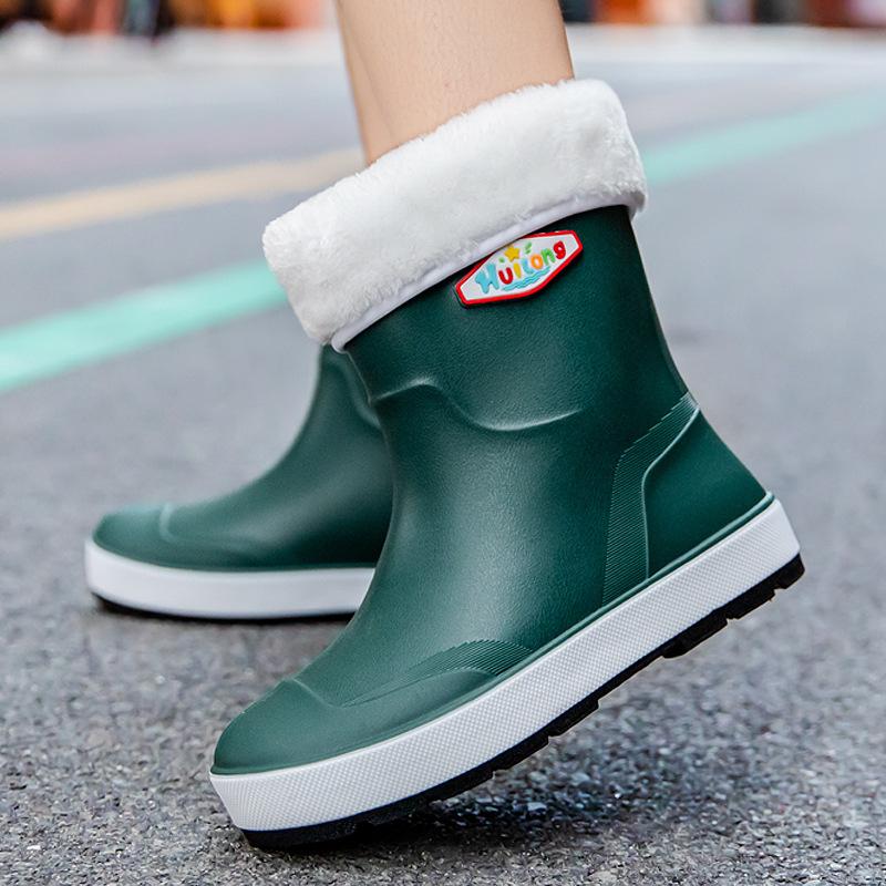 Fashion rain shoes women's trend short tube water shoes four seasons outside work shoes car wash low tube waterproof non-slip rubber shoes rain boots