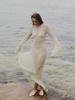 European & American Women's Summer Knitted Backless Long-Sleeve See-Through Floor-Length Dress