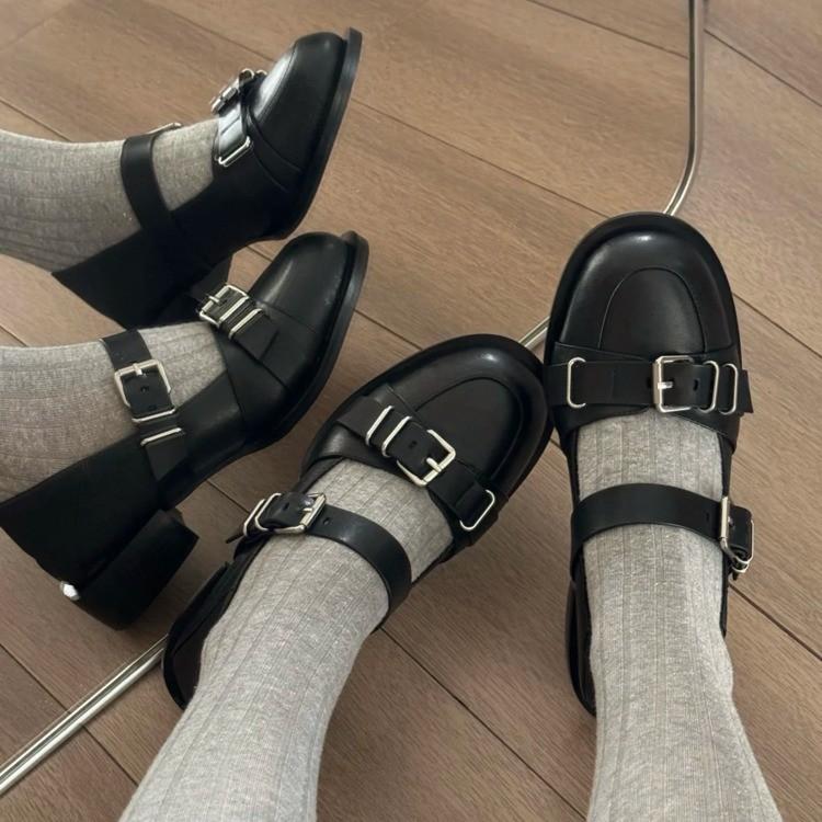 

Модные женские туфли Мэри Джейн на каблуке, осенние, с двумя пряжками на ремне, черные, повседневные туфли для женщин, кроссовки для активного отдыха, удобная женская обувь 35 чёрный