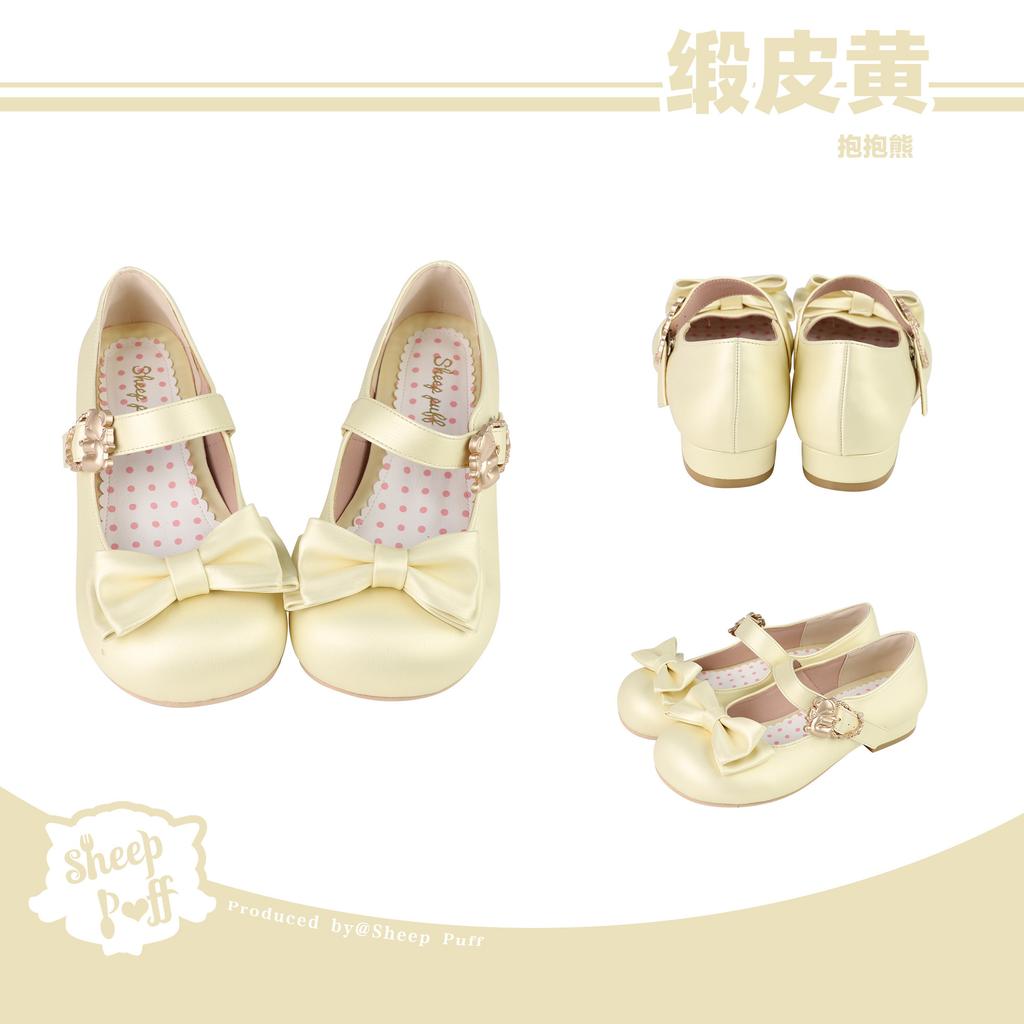 Hug the bear, satin puLolita versatile cute single shoes