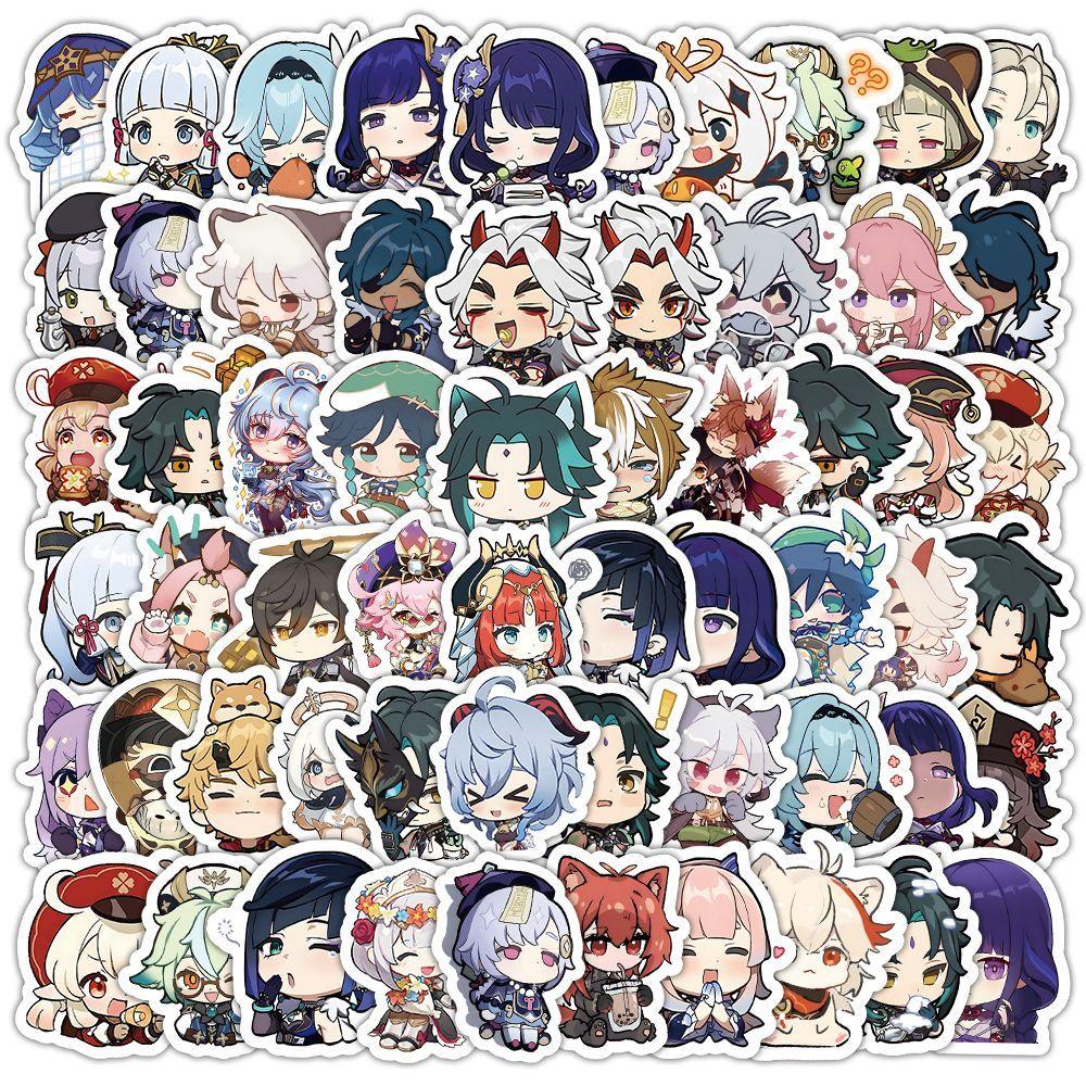 

120 шт. наклеек с персонажами Genshin Impact, периферийные украшения в мультяшном стиле для чехлов и планировщиков мобильных телефонов своими руками - водонепроницаемые наклейки