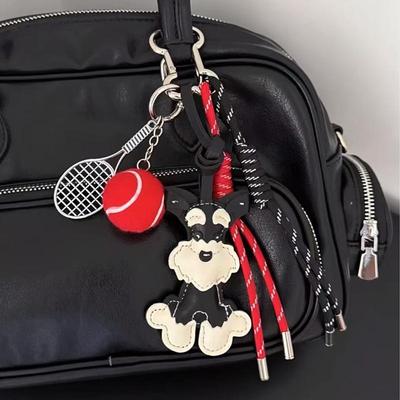 Lieblicher PU-Leder Schnauzer Anhänger Niedlicher Welpe Tier Hund Mode Taschenanhänger Kreative Gewebte Seil Taschenanhänger
