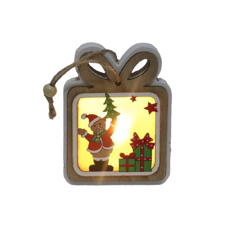 Christmas Light Luminous Ornament Wooden Christmas Tree Hanging Pendant Decor