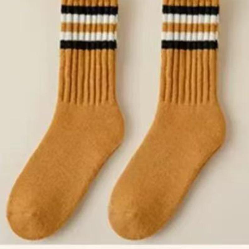 Women's Autumn and Winter Four Bar Striped Velvet Thickened Warm Long Tube Wool Pile Socks