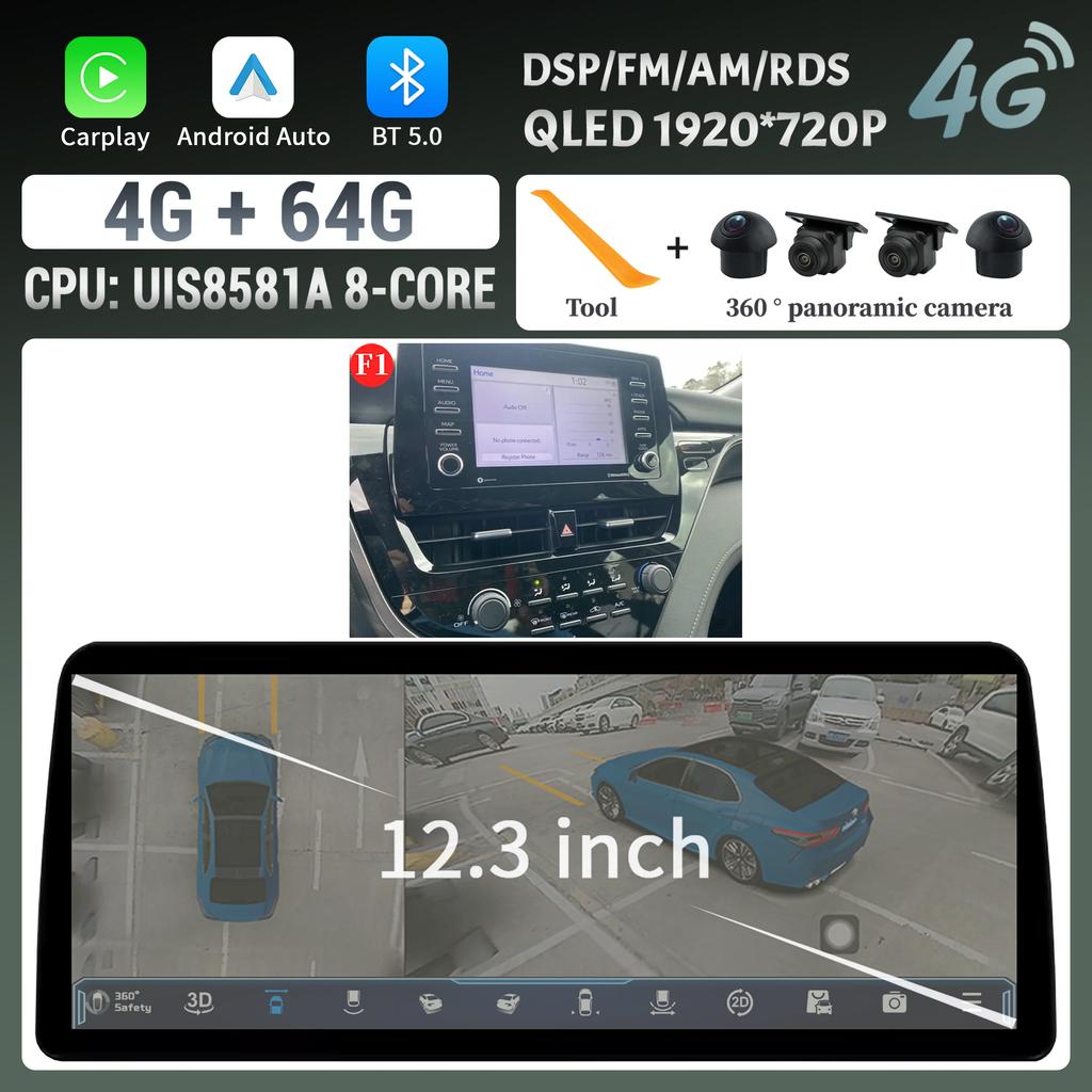 12.3inch For Toyota Camry 2021-2022 Car Radio Multimedia Android 14 4G GPS Navigation Wireless BT Carplay Head Unit Touch Screen