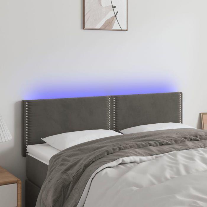 VidaXL Tête de Lit à LED Meuble de Chambre à Coucher Accessoire de Lit Double Tête de Cadre de Lit Intérieur Gris Foncé 3121521
