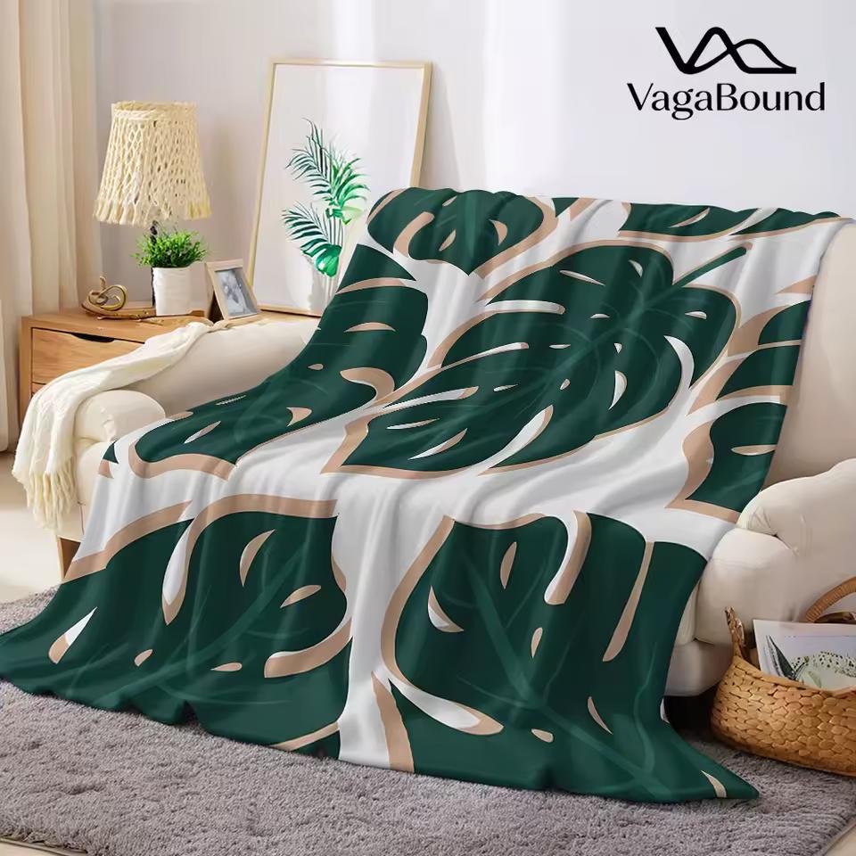 Monstera Leaf Flannel Blanket Warm Soft Halloween Christmas Decorative Couch Warm Cozy All-Season Gift
