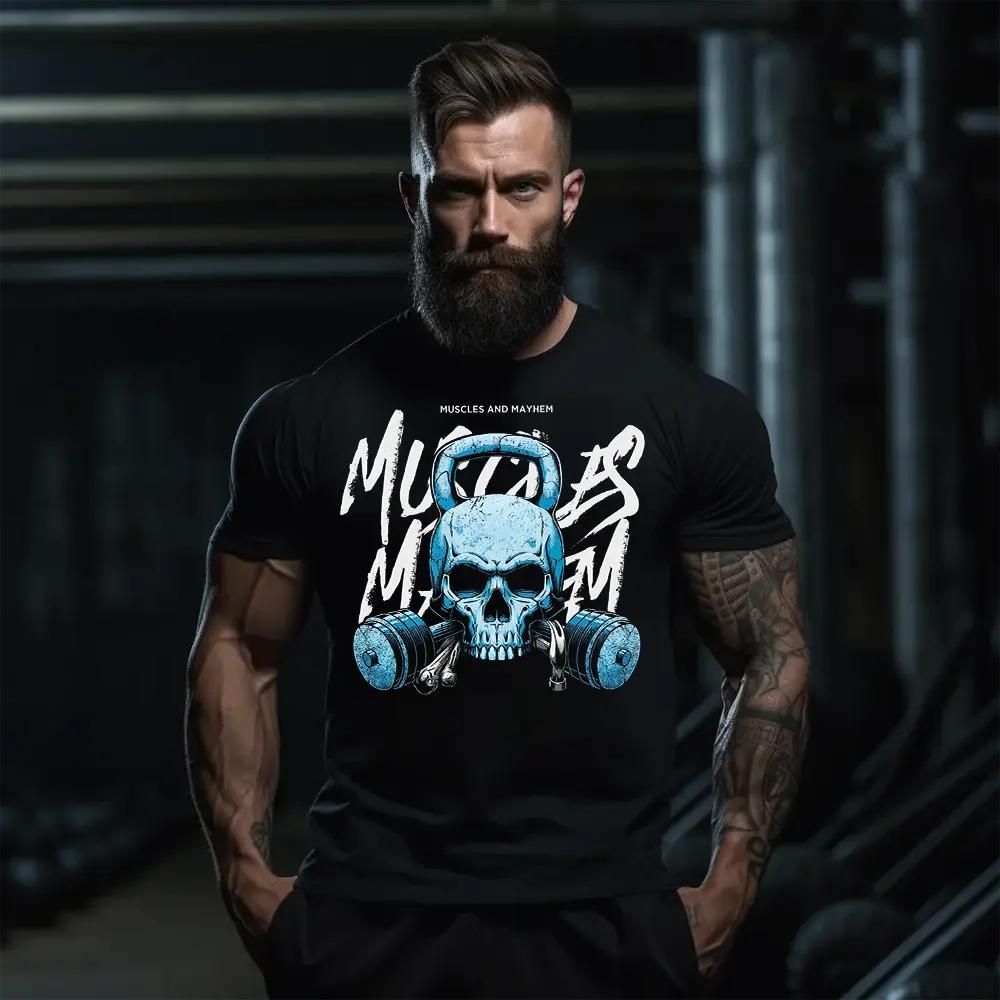 

Skull Kettlebell Men Cotton TShirt Streetwear Casual Gym Fitness Muscle Black - Men s Summer Cotton Graphic Tee 5XL