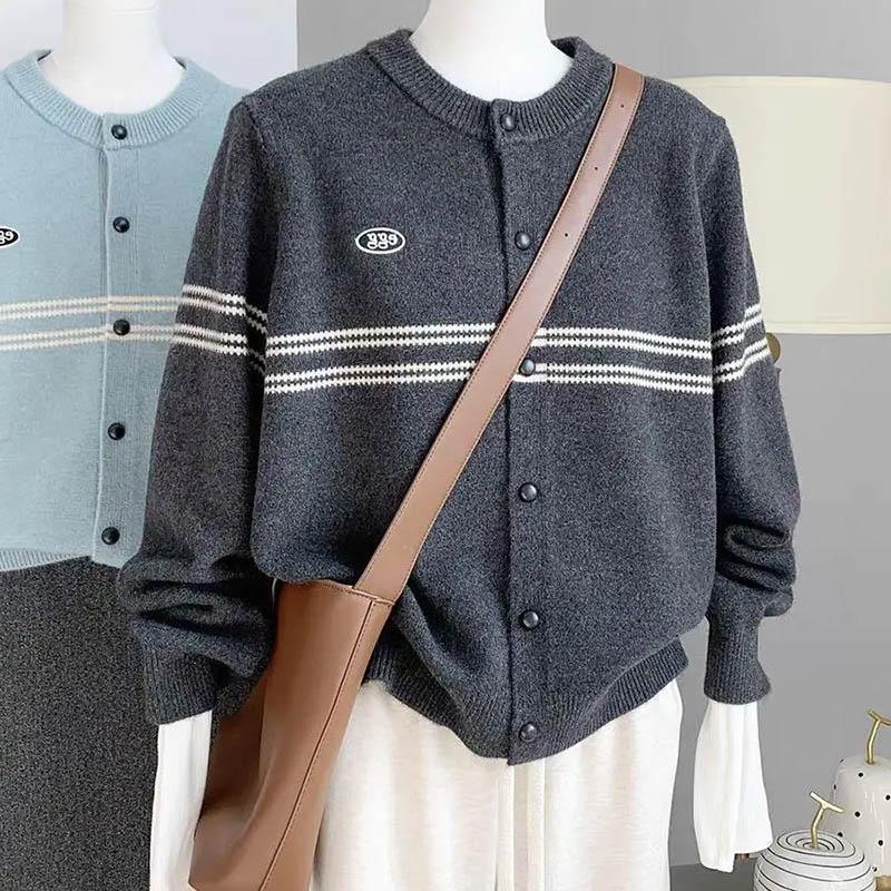 Suéteres Casaco Cardigã para Mulheres Outono Inverno Tamanho Grande Vintage Solto Manga Longa Tricô Cardigã Suéteres Jaqueta