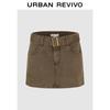 Women's Retro Washed Belted Mini Skirt