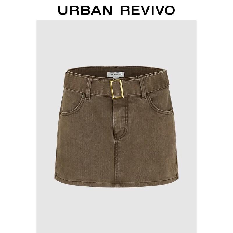Women's Retro Washed Belted Mini Skirt
