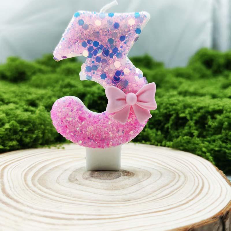 Creative Design Pink Bow Digital Birthday Candle Cake Decoration Year Old Party Candle