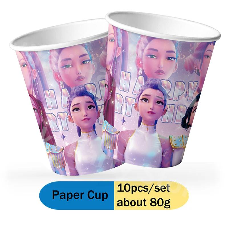 Kpop Demon Hunters Party Supplies Stickers Balloons Party Favors Disposable Tableware Tablecloth Plates Cups Baby Shower Toys