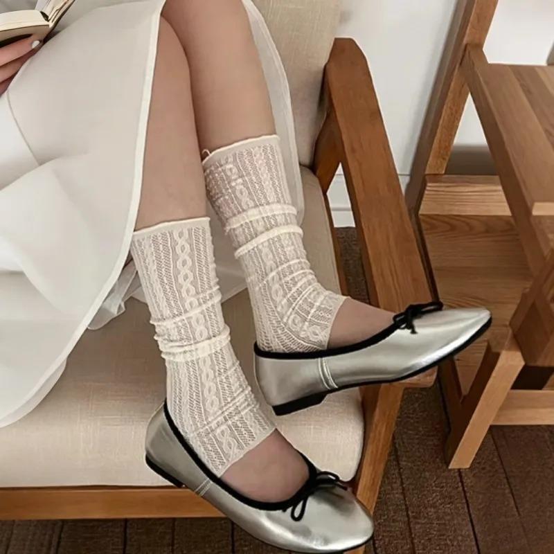 New White Lace Ruffle Leg Warmers Sweet Balletcore Slouchy Socks Spring Frilly Boot Sock Lolita Style Calf Covers For Women