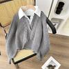 Fake Two-piece Sweater Autumn and Winter Women's Japanese Lazy Retro Design Sense Niche Collar Twist Knit Sweater Top