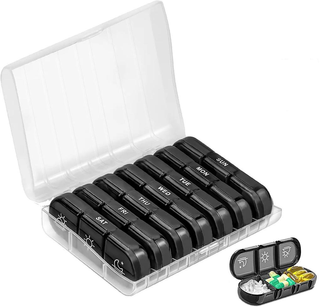 4 Colors Pill Box 7 days Organizer 21 grids 3 Times One Day Portable Travel Large Compartments for Vitamins Medicine Fish Oils