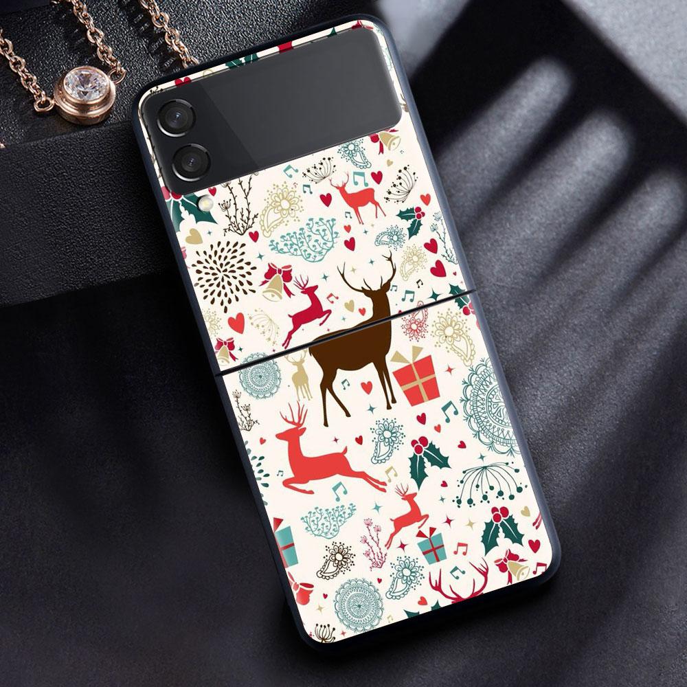 Hülle für Samsung Galaxy Z Flip 3 4 5G Schwarz Hart PC Telefongehäuse Z flip4 Luxus Segmentierte Abdeckung Weihnachten Cartoon