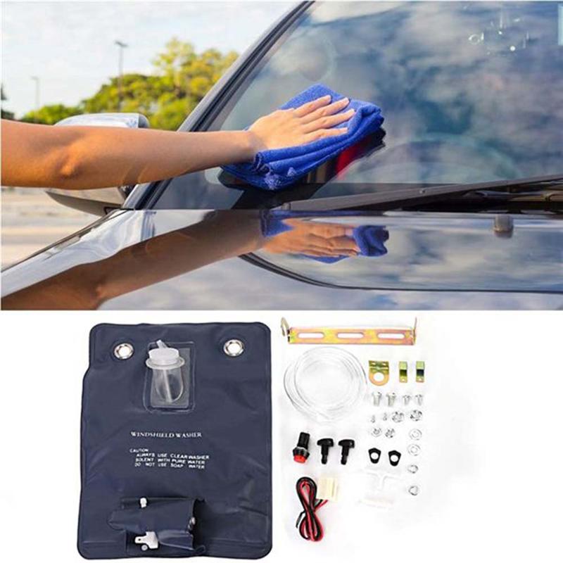 12V 1 Liter Water Capacity Car Window Cleaning Windscreen Windshield Washer Auto Washer Pump Bag Kit 151286776374