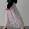 Women's French Vintage Purple Floral Midi Skirt - High-Waist A-Line Silhouette for Summer Elegance & Slimming Fit