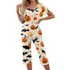 Conjuntos de 2 piezas para mujer Top de manga corta y pantalones con bolsillos Conjuntos suaves de entrenamiento con estampado de Halloween