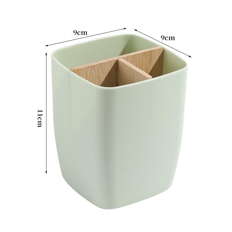 2pcs Bamboo-Like Plastic Desk Organizer with Pen Holder & Jewelry Storage - 3/4 Compartment Standalone Multi-Purpose Box