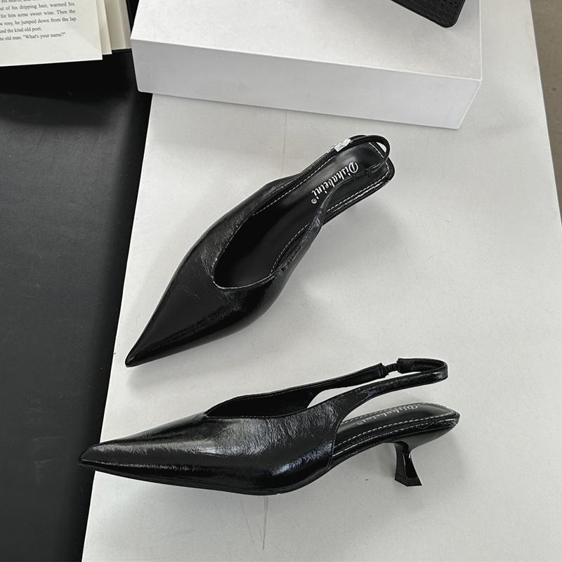 Fashion SUOJIALUN 2025 Spring New Brand Women Sandal Fashion Pointed Toe Shallow Slip On Slingback Shoes Thin Med Heel Outdoor Dress Mu