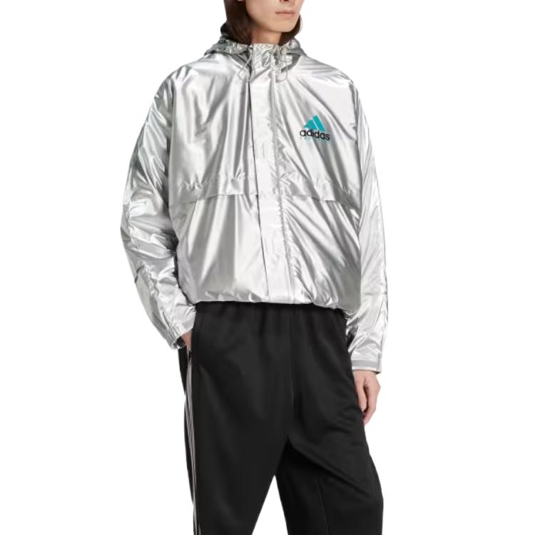 adidas Equipment Metallic Windbreaker Casual Fashion Versatile Simple Coat Men Outerwear Metallic-Silver JN4526
