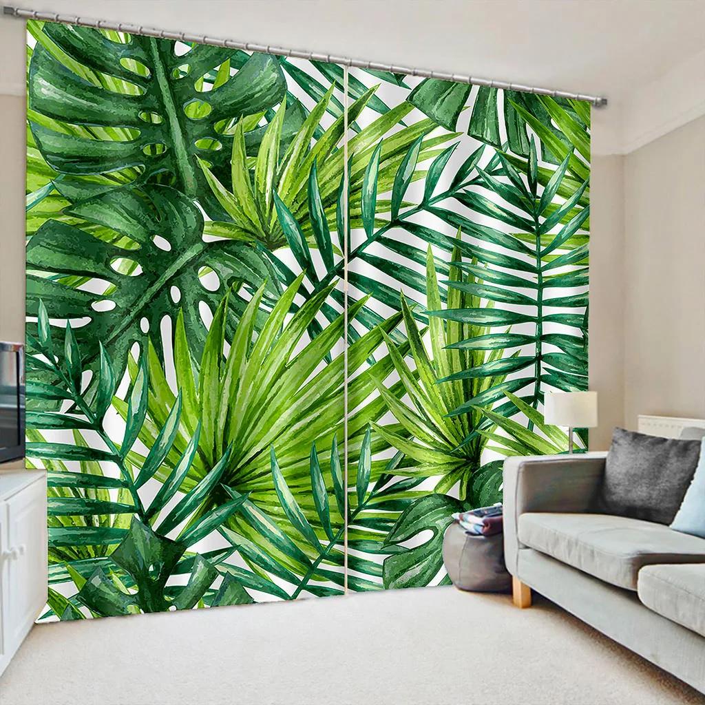 2 stuks Tropische Plant Cactus Gordijnen Bladerpatroon Botanisch Bedrukt Gordijnroedezak Raambekleding Voor Woonkamer Keuken