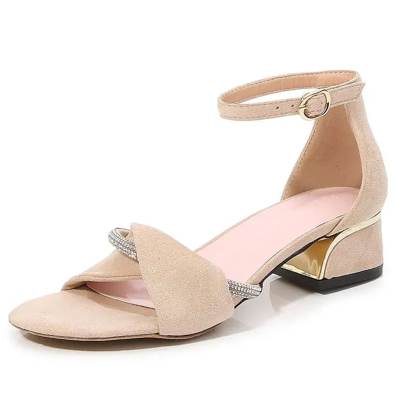 Fashion One Word High Heels with Strap Ladies Shoes Summer 2024 Thick Heel Sandals for Women Footwear Rhinestones Wholesale The Best Vip